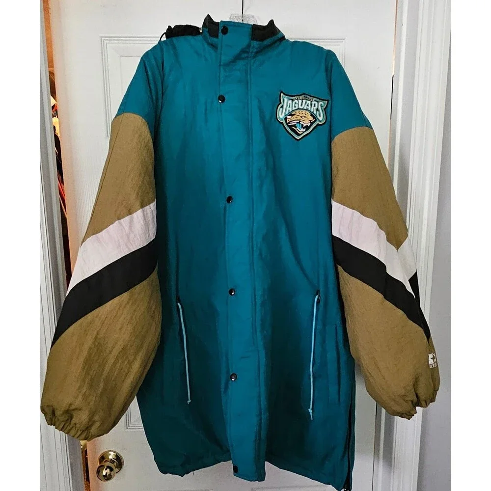 Vintage 90s Starter Jaguars NFL Parka Jacket XL Teal Puffer Banned Logo Hooded